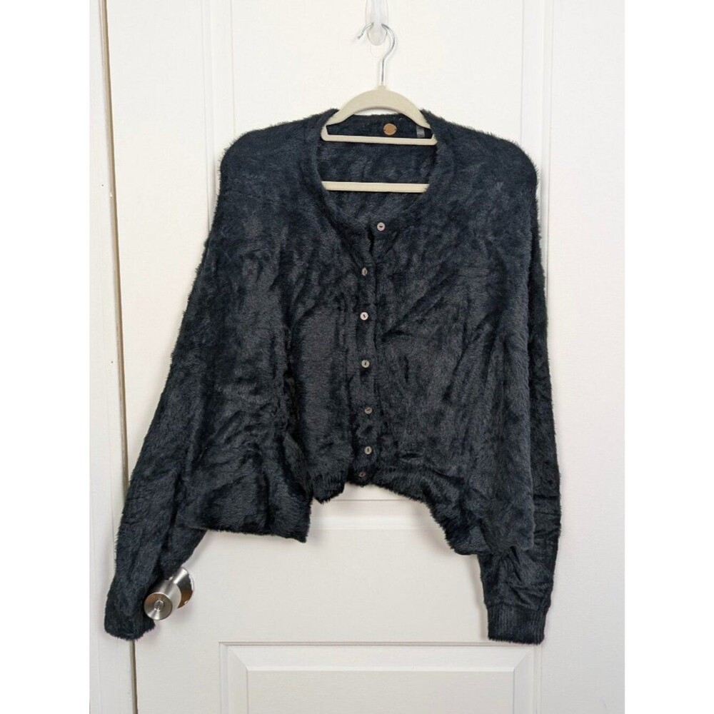 Free People | Black Fuzzy Cropped Button Front Cardigan Size Large